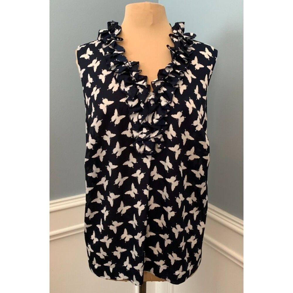 Jones New York Top Womens 2X Sleeveless Ruffle Butterfly V-Neck Blouse Academia